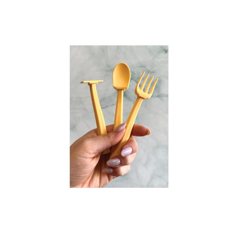 Constructive Eating 3-Piece Training Utensil Set - Sunshine Yellow Turtle