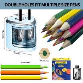 Electric Pencil Sharpener with 24 Coloured Pencils, Sharpener with Container, Electric Sharpener for Thick and Thin Pencils with 2 Holes (6-8 mm / 9-12 mm) for Home School Student