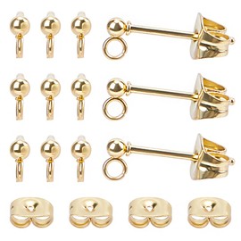 HOBBIESAY 100Pcs 18K Gold Plated Ball Post Earrings Plated Stud Earrings Settings Stainless Steel Earring Findings Earring Posts and Backs for Women DIY Dangle Earring Jewelry Making