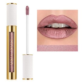 MAKI YIKA- Lápiz labial rosa metálico para mujer, lápiz labial nude, brillo duradero, lápiz labial brillante, sin manchas, sin marcas