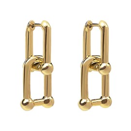 U Shape Pin Chunky Earring Gold Plated Link Chain Chunky Circle Hoop Earrings Chunky U Shaped Pinball Linked Drop Earrings Paperclip Link Dangle Earrings Jewelry for Women Girls, Brass, No Gemstone