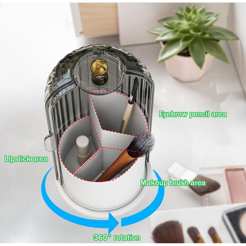 Primst Makeup Brush Organizer, Rotating Makeup Brushes Storage with Lid,