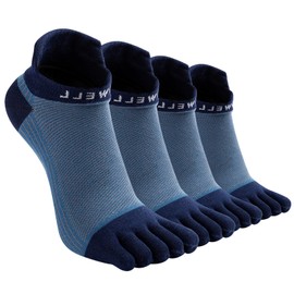 VWELL Cotton Toe Socks Five Finger Socks No Show Crew Athletic Running Socks 4 Pairs,Size 7-11