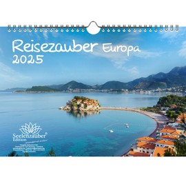 Travel Magic Europe DIN A4 Calendar for 2025 Europe City and Country Set Contents: 1 x Calendar, 1 x Christmas Pendant, 1 x Greeting Tag (Total 3 Pieces)