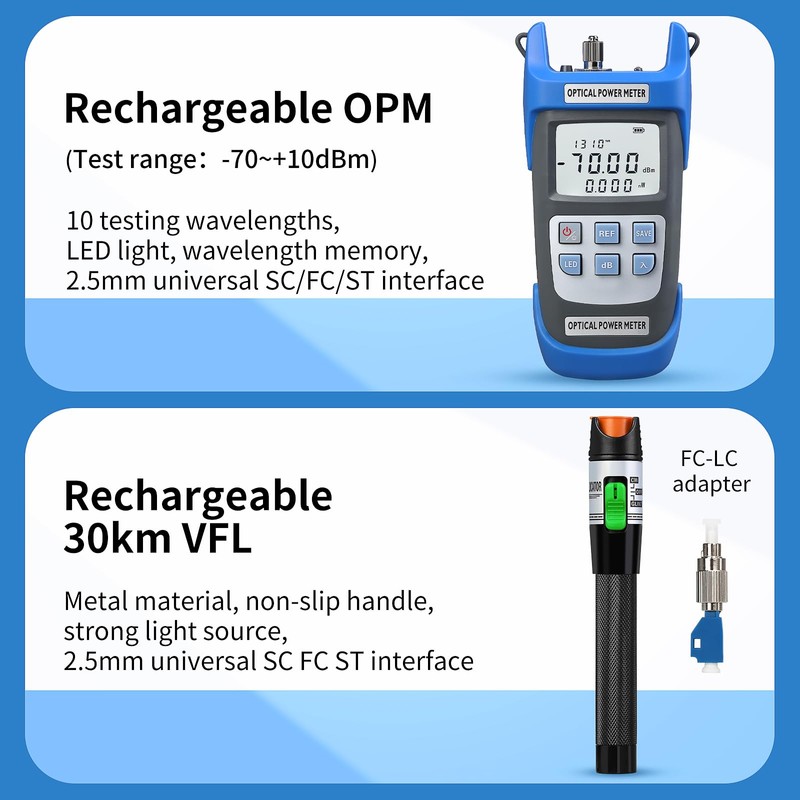 10 in 1 Fiber Tool Kit with Rechargeable Optical Power
