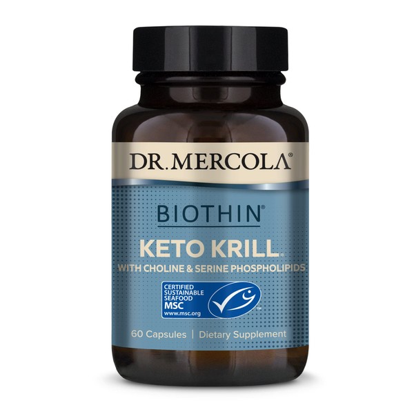 Dr. Mercola, Keto Krill Oil Supplement, 30 Servings (60 Capsules), Omega 3 Fatty Acids, MSC Certified, Non GMO, Soy-Free, Gluten Free