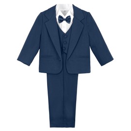 A&J DESIGN Traje para Bebe Ropa Cabellero de Boda para Bebe Niño con Chaqueta, Camisa, Chaleco, Pantalones y Pajarita, Marino, 2-3 Años