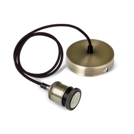 JING Vintage ,Industrial Antique Brass Ceiling Rose, Braided Flex E27 Lamp Holder,Suspended Ceiling Pendant Light Fitting-