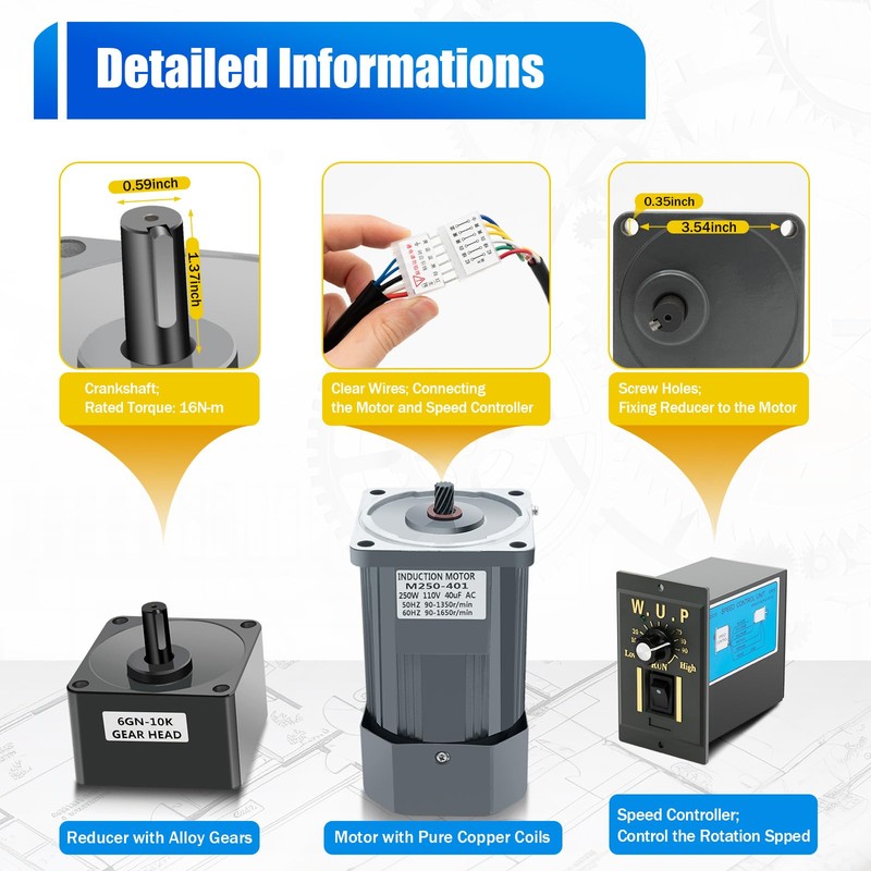 110V AC Gear Motor Single-Phase Electric Motor with Speed Controller