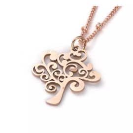 Unbranded Stainless Steel Tree of Life Pendant Necklace Satellite Rose Gold 16.5" Z515