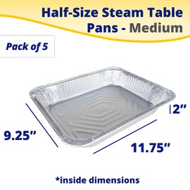 IDL Packaging Half-Size Aluminum Steam Table Pans - Medium, 13" x 11" x 2" (pack of 5) - Disposable Foil Pan for Grilling, Roasting, BBQ, Cooking, Baking, Freezing
