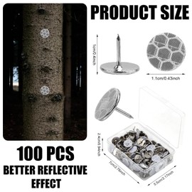 100pcs White Reflective Tacks, Box Package Reflective Trail Marking Tacks Thumb Tacks Glow in The Dark Tacks for Hunting Camping Hiking Markers (Silver)