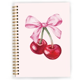 JWVK Coquette Pink Bow Cherry Notebook, Pink Girly Spiral Notebook 5.5x8.3, Preppy Aesthetic Journal for Women, Coquette Girly Office Supplies, Preppy Gifts for Women, Spiral Journal