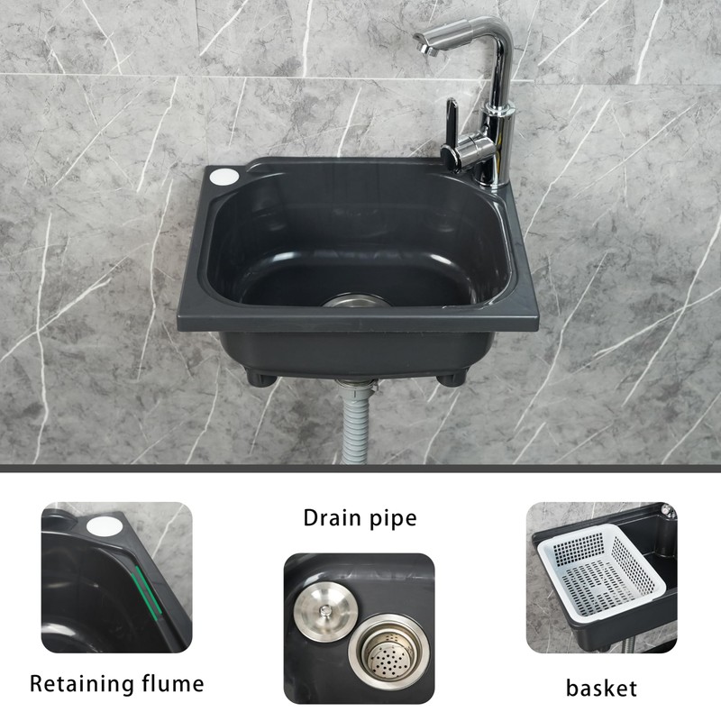 kitchen Single Bowl Utility Sink, Kitchen Wall-Mounted Sink 15.1 x