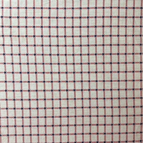 Unbranded Plaid Check Red Stripes Blue Stars Lightweight Cotton Fabric