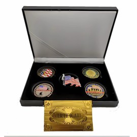 Challenge Coin Display Case with Military Individual Collectible Coins and American Flags Brooch,Gifts for Veterans