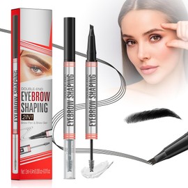 Microblading Eyebrow Pen - 2-in-1 Dual-Ended with 4-Fork-Tip & Eyebrow Brush and Sealing Brow Gel, Creates Natural Looking Brows Effortlessly (Black)
