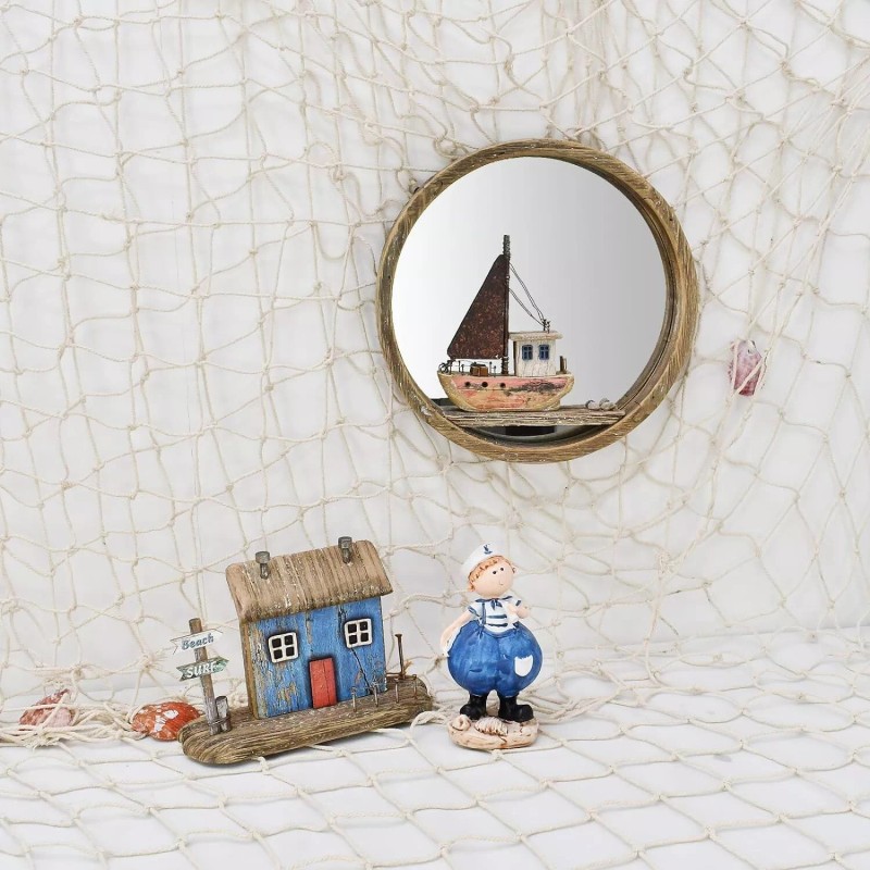YK Decor Nautical Wood Wall Decoration Hanging Circle Mirror