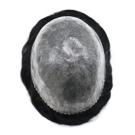 Toupee for Men Transparent Full Poly Toupee All Injected PU Human Hair Replacement System Durable Thin Skin Mens Toupee Gray Black Brown Ash Blonde Men Hair Piece Natural Wig Hair Unit(8''x10''120% Light Medium Density, 1# Jet Black)