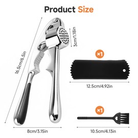 Arvoni Knoblauchpresse, Knoblauchpresse Edelstahl, Garlic Press mit Knoblauchschäler und Reinigungsbürste, Knoblauch Presse mit Walnuss Klemmfunktion, Knoblauchpressen Spülmaschinenfest