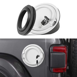 JeCar Locking Fuel Filler Cover Gas Tank Door Aluminum Alloy Exterior Accessories Compatible with Jeep Wrangler JL & Unlimited 2018-2022, White