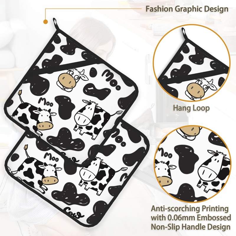 Cow Skin Pot Holder Set of 2,Heat Resistant Potholders Oven