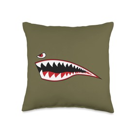 Shark Mouth Plane Nose WW2 P-40 Warhawk A-10 Warthog Teeth Throw Pillow