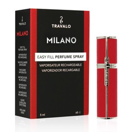 Travalo Milano Perfume Atomizer Travel Refill U-Change System TSA Approved | Reusable Airtight Easy Fill Mini Pump Sprayer Lightweight Portable | Vegan Leather w/Polished Metal Outer Shell Red 0.17oz