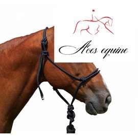 Aces Equine Horse Rope horse Halters Headcollars With Lead 4 Knot Natural Horsemanship Full cob and Pony Black Color