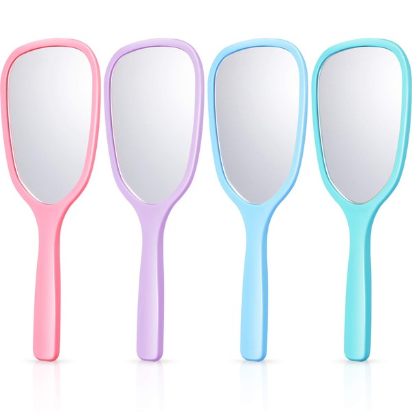4 Pieces Handheld Mirror Make Up Hand Mirror with Handle Travel Mirror Handheld Cosmetic Mirror Portable Cosmetic Mirror Tool for Travel, Camping, Home, 7 Inches Long, 4 Colours