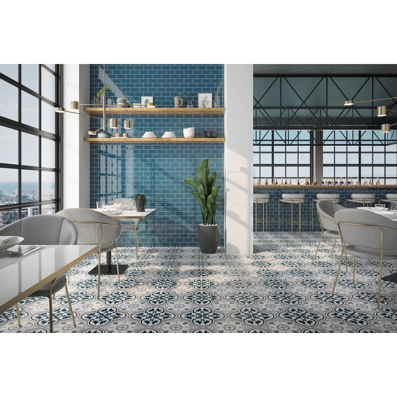 Tenedos Provenza Square 8x8 Gray White Blue Compact Porcelain Floor