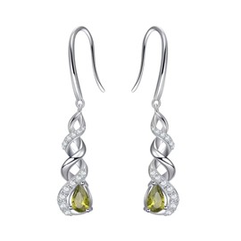 Qings August Birthstone Dangle Earrings - 925 Sterling Silver Cubic Zirconia Olivine Peridot Infinity Gemstone Earrings Piercing Sparkling Jewelry for Women Girls Teens