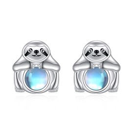 Moonstone Earrings for Women Girls 925 Sterling Silver Koala/Cat/Owl/Cow/Bat/Pig Stud Earrings Animal Gift Moonstone Jewellery, Sterling Silver, Moonstone