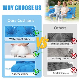 Vrngvi 2-3 Seat Swing Cushion Replacement OutdoorSwing Cushions with Backrest and Ties Thickened 5 inch Patio Cushions Waterproof for Outdoor Porch Bench Furniture Cushions (Peacock Blue-48x40x5)