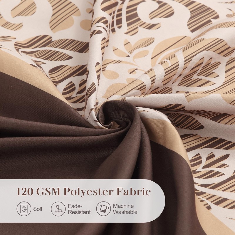 DS BATH Brown Fabric Shower Curtain, Vintage Tan and Gold