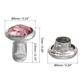 QUARKZMAN Pack of 100 Silver Pink Rhinestone Rivets, 6 mm / 0.24 Inch Leather Craft Rivets Crystal Rivets Metal Double Cap Rhinestone Studs for DIY Leather Crafts Making Purse Clothing