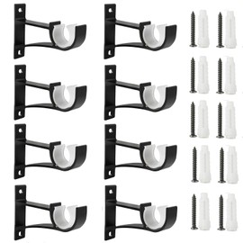 Anndason Sturdy Curtain Rod Brackets Rod Holders Curtain Rod Holder Curtain Rod Bracket for 1 Inch,1 1/8 Inch and 1 1/4 Inch Rod, Black Color, (Set of 8)