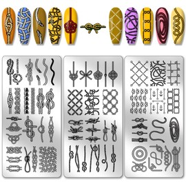 PH PandaHall 3pcs Knot Nail Stamping Plates Rope Pattern Nail Art Stencils Cord String Nails Image Plates Nautical Style Manicure Art Templates Nails Stamper Plate for Women Manicures Print Supplies