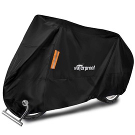 WOTOW Motorcycle Cover, Waterproof Durable Tear Resistant Motorbike Scooter Mopeds Cover All Season Protection from Snow Dust UV with Large Locking Hole Storage Bag for Honda, Yamaha, Suzuki, Harley