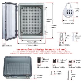 Junction Box Waterproof IP65, Transparent Control Cabinet Outdoor Surface-Mounted Distribution Box with Combination Lock Waterproof Kabelbo (220 x 170 x 110 mm)