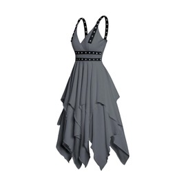DRESSFO Women's Casual Sleeveless V Neck Tiered A Line Flowy Wrap Gothic Dress (Gray/2X)