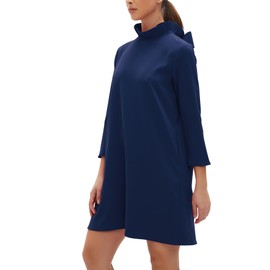 Kedera Women's Bow Tie Dress Long Sleeve Dresses Casual Elegant Formal Shift Mini Dress with Pockets Navy