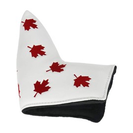 Seacloud Golf Putter Head Cover Red Maple Leaf with V- Closure PU Leather for Golf Putter Club Blade Cover/White