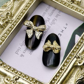10pcs Gold Bow Charms - Sparkling Alloy Bow Tie Knot Art Accessories for Nail Decor - 3D Metal Jewelry Cute Bagged Manicure Accessories