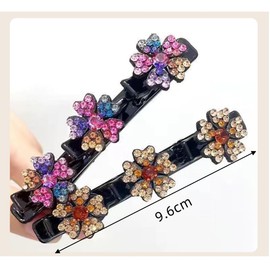 Naisfei 4 Pcs Braided Hair Clip,Sparkling Crystal Stone Braided Hair Clips,Satin Fabric Hair Bands with Rhinestone and Pearl,Sparkling Crystal Stone Braided Hair Clips for Women