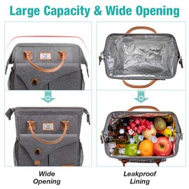 Lekesky Insulated Lunch Bag Lunch Tote for Women Leakproof Cooler Bag for Adults Outdoor Picnic Work Grey.