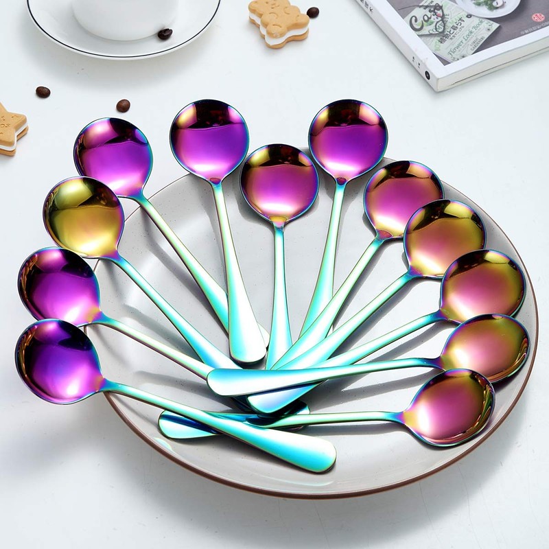 Rainbow Soup Spoon of 12, Berglander 7.5" Stainless Steel Titanium