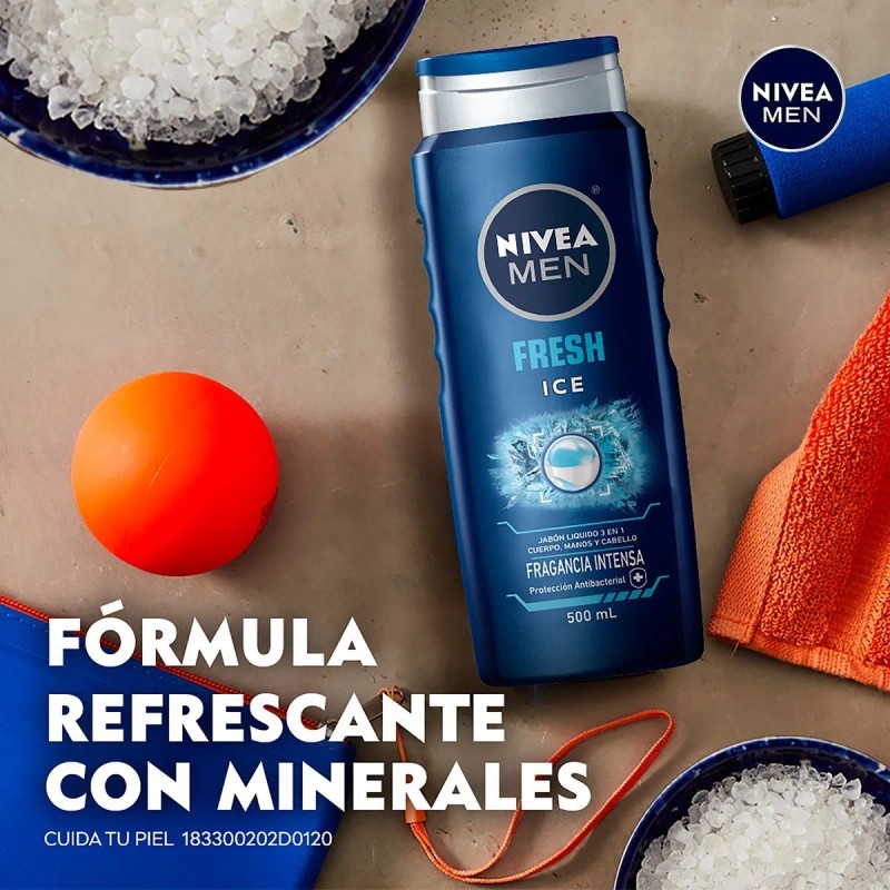 Jabón Corporal Nivea Men Fresh Ice Antibacterial, 500 Ml