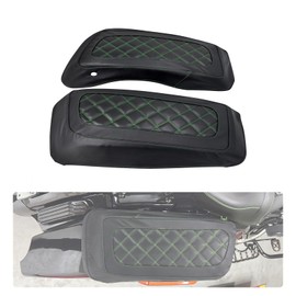 CARGLETRUE Saddlebag Lid Cover Protective Fit For Harley Touring Street Glide Road Glide Road King Electra Glide Tri Glide 2014–2024 Microfiber Leather Tight Fit Pair (Green Stitching)