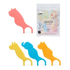 Piico Unflavored Kids Floss - No Fluoride Dual Line Dental Floss Picks - Fun Oral Care in Colorful Floss Sticks Design - Kids Flossers Avoid Tooth Decay & Gum Disease - 80 Count Zoo
